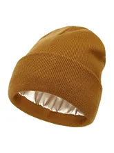 Bruine Beanie met Zijden Voering - Beschermt je Haar & Houdt je Warm