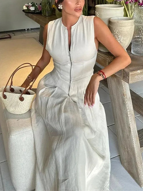 Mouwloze Maxi Jurk met Rits - Elegant & Verfijnd
