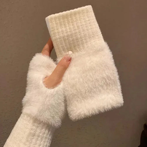 Fuzzy Warme Fingerless Handschoenen - By Vivi's Fashion