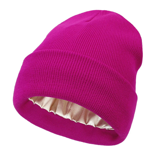 Donker Roze Beanie met Zijden Voering - Beschermt je Haar & Houdt je Warm