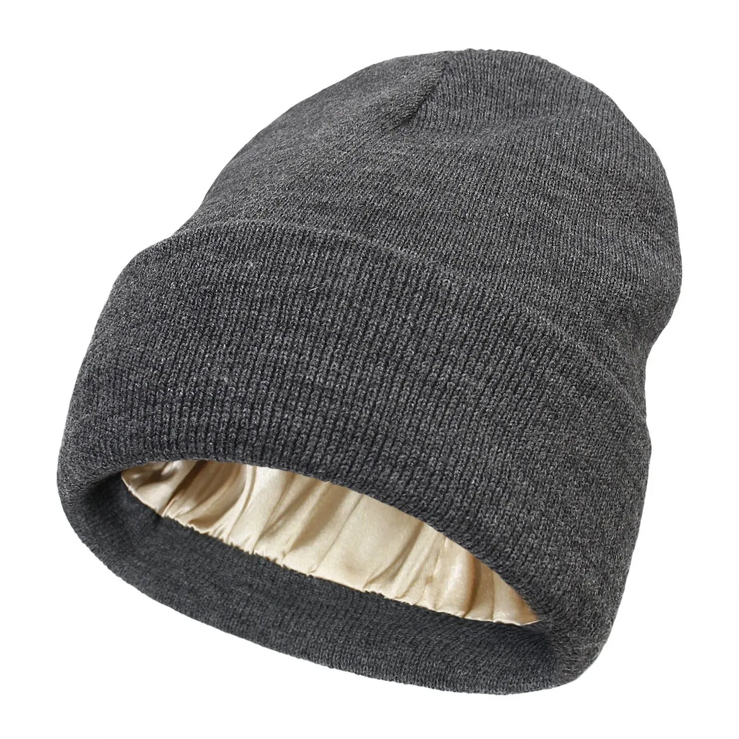 Donker Grijs Beanie met Zijden Voering - Beschermt je Haar & Houdt je Warm