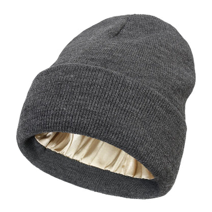 Donker Grijs Beanie met Zijden Voering - Beschermt je Haar & Houdt je Warm