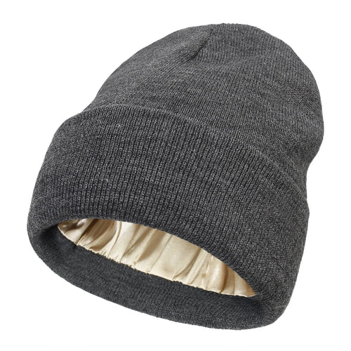 Donker Grijs Beanie met Zijden Voering - Beschermt je Haar & Houdt je Warm